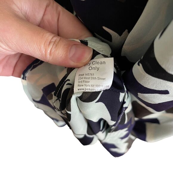 Parker Small Shift Dress 100% Silk Floral Printed Cold Open Shoulder Tier - Picture 13 of 15